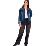 Chaqueta de jean negra con mangas largas y botones plateados.
