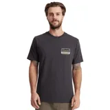 Remera negra de manga corta con cuello redondo y logo estampado en el pecho.