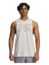 Musculosa de entrenamiento para hombre, color crema, con sisas amplias y estampado frontal con el logo de Project Rock y la frase "Iron Paradise".