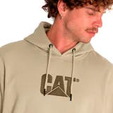 Buzo canguro negro de frisa con capucha ajustable con cordones y bolsillo frontal. Logotipo CAT bordado en el pecho.