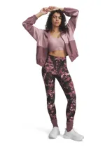 Campera deportiva Under Armour Rival Woven para mujer, color lila y blanco, con cierre frontal, cuello alto y logo bordado en el pecho.