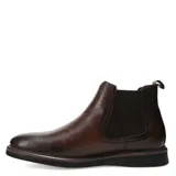 Bota de cuero marrón con elásticos laterales y suela de goma.