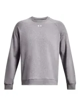 Buzo deportivo Under Armour Rival Fleece, color gris con logo bordado en el pecho.