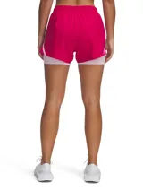 Short deportivo Under Armour Fly By 2 in 1 para mujer, color verde agua con detalles en blanco. Cuenta con cintura elástica, calza interior incorporada y bolsillo lateral con cierre.