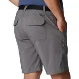 Short deportivo gris de corte recto, con bolsillos laterales con cierre y cintura elástica con cinturón ajustable.