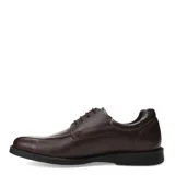 Zapato de vestir negro de cuero, con cordones y suela de goma.
