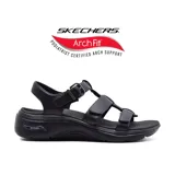 Sandalias Skechers Go Walk Arch Fit 2.0 color negro, con diseño de tiras estilo gladiador, plantilla contorneada Goga Mat, amortiguación Ultra Go y tecnología Comfort Pillar para mayor soporte.