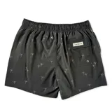 Short de baño negro con estampado de palmeras en color beige, cintura elástica con cordón ajustable y logo de la marca en la pierna izquierda.