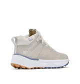 Bota de trekking Columbia Facet 75 Equinox color beige con detalles en blanco y celeste. Cuenta con tecnología OutDry™ impermeable y transpirable, forro Omni-Heat™ Infinity termorreflectante, plantilla OrthoLite® Eco y suela Adapt Trax™ para tracción en terrenos mojados o secos.