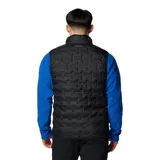Chaleco acolchado Columbia Delta Ridge II para hombre, color azul marino con logo de la marca en el pecho. Cuenta con tecnología termorreflectiva Omni-Heat, HeatSeal y Omni-Shield. Relleno de plumón con certificación RDS.