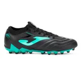 Championes de fútbol Joma Powerful 2501 para hombre, color negro con detalles en verde agua. Fabricados en material sintético PVC resistente, con lengüeta liviana, cordones clásicos y talonera EXO COUNTER. Suela de material sintético para terrenos firmes.