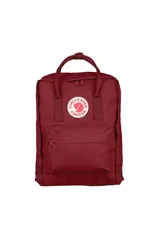 Mochila de tela resistente Vinylon F, color burdeos, con correas convertibles y asiento extraíble.