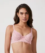 Soutien blanco de encaje floral, sin relleno y con aro.