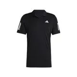 Camisa polo de tenis Adidas Club, color negro con logo blanco en el pecho y tres tiras blancas en las mangas.