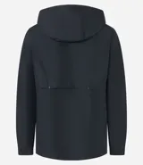 Campera deportiva femenina alargada, con capucha y tecnología cortaviento. Posee cuerda de ajuste en la capucha y cierre delantero por cremallera. Incluye saquito para guardar.