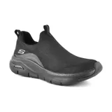 Championes Skechers Arch Fit New Beauty color negro. Diseño slip-on con capellada de malla Stretch Fit, plantilla Arch Fit removible y entresuela liviana con amortiguación.