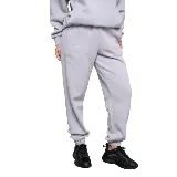 Pantalón de jogging gris claro con cintura elástica y cordón ajustable.
