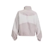 Campera deportiva Under Armour Rival Woven para mujer, con cierre frontal, cuello alto y diseño color block en tonos de azul. Logo de la marca en el pecho.