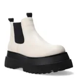 Botas Chelsea de mujer color blanco hueso con plataforma track negra.