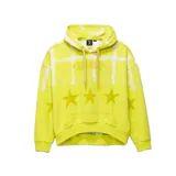 Canguro amarillo con estampado psicodélico de stars y mariposas, de corte holgado y capucha ajustable.