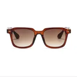 Lentes de sol unisex con montura cuadrada color marrón y lentes degradadas.