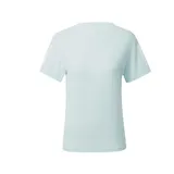 Remera deportiva color celeste con cuello redondo y mangas cortas. Presenta el logo de Adidas en el pecho y las tres líneas características de la marca en color blanco sobre los hombros.