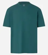 Remera relaxed de algodón con efecto grueso, color azul marino, cuello redondo y manga corta.