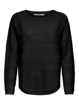 Sweater negro de punto con cuello redondo y mangas largas.