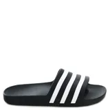 Chanclas Adidas Adilette Aqua negras con tres tiras blancas horizontales sobre el empeine.