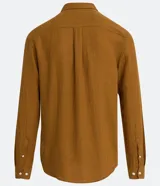 Camisa negra de lino con corte clásico, cuello camisero y mangas largas. Cierre frontal con botones.