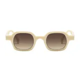Gafas de sol unisex con montura rectangular color crema y lentes marrones degradadas.