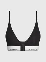 Sujetador negro de algodón modal con copas ligeramente forradas, sin aros, cierre frontal con ganchos, correas multiposición ajustables y bolsillos interiores para almohadillas o prótesis.
