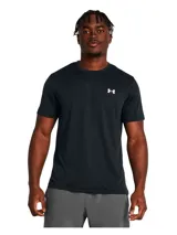 Remera deportiva Under Armour Launch Shortsleeve, color azul marino con logo blanco en el pecho.