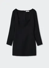 Vestido corto de color verde esmeralda, de corte ajustado, con escote cuadrado y mangas largas.