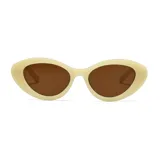 Lentes de sol unisex color crema, con forma ovalada y lentes marrones con filtro UV400.