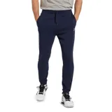 Pantalón de jogging azul marino de felpa con interior cepillado, cintura elástica con cordón ajustable y logo de Reebok bordado en blanco en la pierna izquierda.