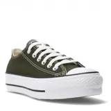Championes Converse All Star Chuck Taylor Lift con plataforma, color verde militar y cordones blancos.