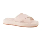 Sandalias negras de cuero sintético con plataforma y tiras cruzadas.