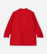 Blazer marrón de crepé de viscosa, corte alargado, sin cierre y mangas fruncidas.