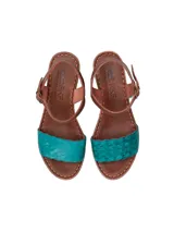 Sandalias de cuero marrón con plataforma de 6 cm y capellada color naranja tejida.
