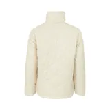 Campera color crema con cierre frontal y cuello alto. Tiene dos bolsillos laterales con cierre y logo de la marca bordado en el pecho.