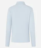 Blusa polo celeste de mangas largas confeccionada en tejido interlock compuesto por algodón BCI.