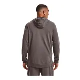 Campera Under Armour Rival Terry, color gris jaspeado, con cierre frontal completo, capucha con cordones ajustables y logo estampado en el pecho.