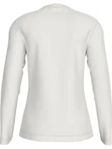 Remera blanca de manga larga con cuello redondo y logo de Calvin Klein Jeans estampado en el pecho.