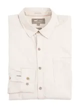 Camisa manga larga de hombre Rkf Galiton color salmón, confeccionada en algodón orgánico. Tiene cuello italiano, calce regular, cierre con botones de madera, bolsillo en el pecho con logo bordado y mangas ajustables con botones.