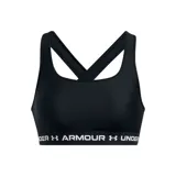 Top deportivo Under Armour color negro, con breteles cruzados en la espalda y banda elástica con el logo de la marca.