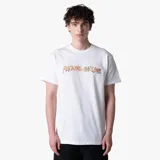 Remera blanca de manga corta con estampado multicolor del logo de la marca Fucking Awesome en el pecho.