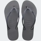 Ojotas Havaianas Slim Flatform Sparkle color gris con glitter en las tiras y suela lateral.