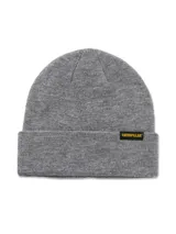 Gorro de lana amarillo con logo de la marca en el borde.