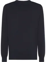 Sweater Tommy Hilfiger azul marino de tejido de punto con cuello redondo y logo bordado en el pecho.